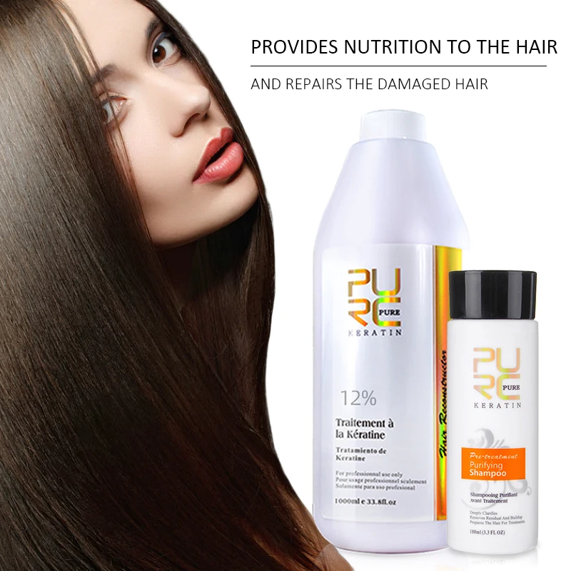 PURC 12% Formlain Keratin Hair Treatment Purifying Shampoo Set Repair and Straighten Damage Hair Care 1000ml