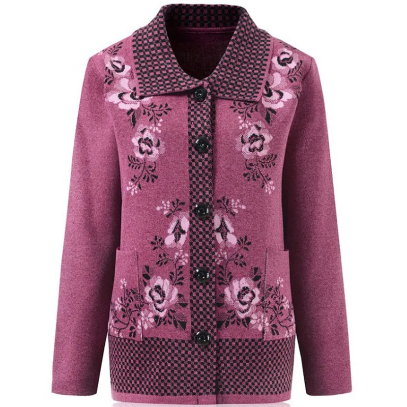 Свитер для женщин среднего и пожилого возраста кардиган на весну осень Свободный