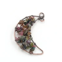 fysl copper wire wrap crescent moon tourmaline stone pendant carnelian vintage style jewelry
