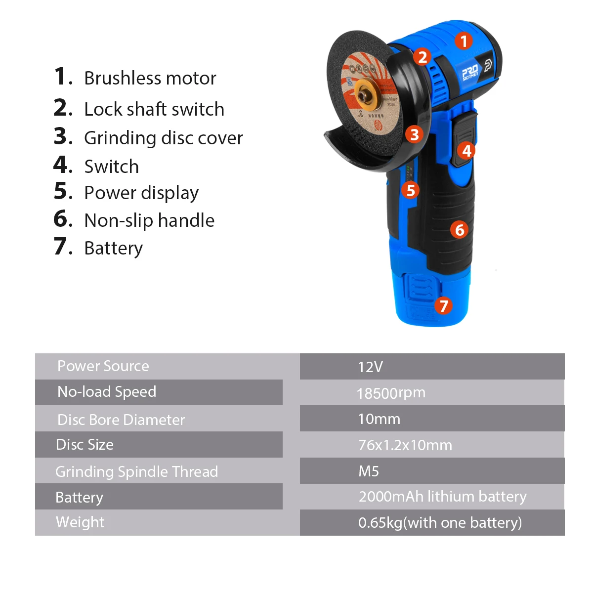 12V Мини Бесщеточный угловая шлифовальная машина 18500 об/мин Аккумуляторная