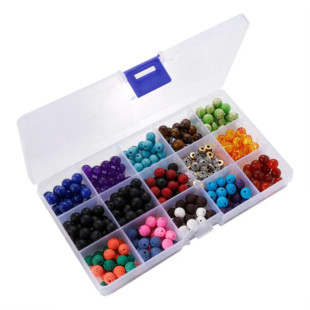 Volcanic Rock Colorful Chakra Beads Transparent Glass Round Bead Zinc Alloy Separator Combination DIY Jewelry Findings Wholesale | Украшения