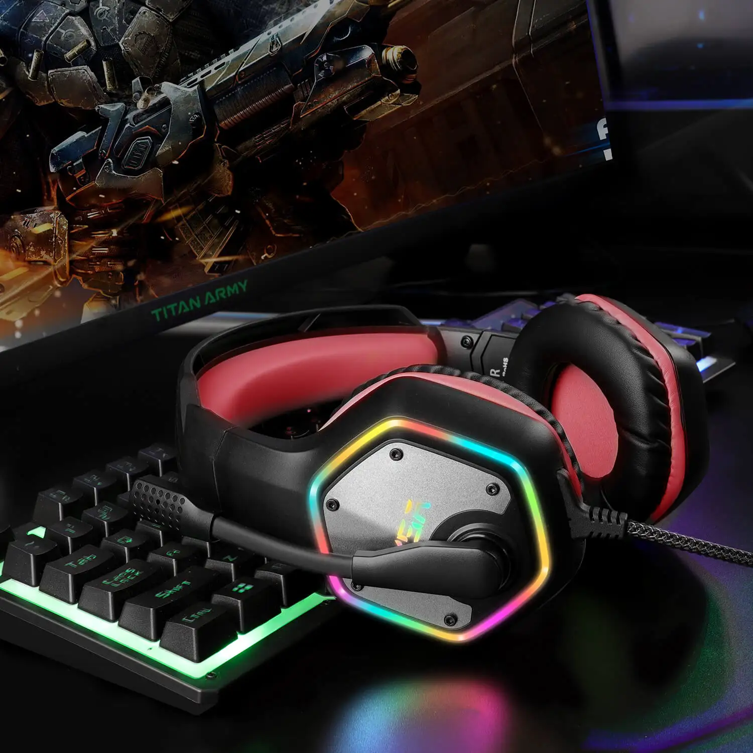luz rgb cancelamento de ruído mic gaming fone de ouvido