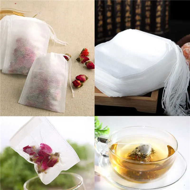 

100 шт./лот чайные пакетики 5,5x7 см пустые ароматизированные чайные пакетики со струной Heal Seal, фильтровальная бумага для травяной листовой чай ...