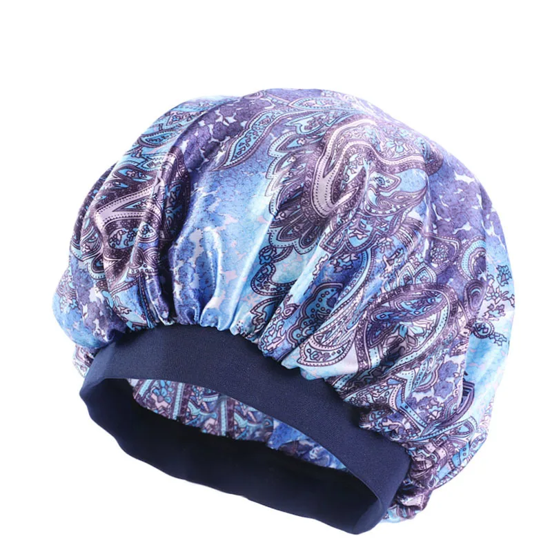 

Fashion Bonnet Beanie Printing Amoeba Satin Elastic Wide-Brimmed Hat Chemotherapy Hair Care Polyester Wholesale Night Sleep Cap