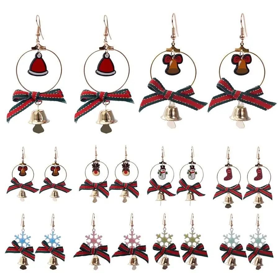 Рождественская Снежинка Jingle Bell Украшение Висячие серьги Модные богемные длинные