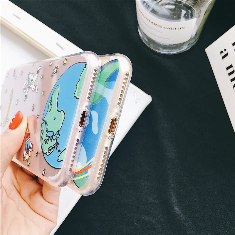 

Space astronaut cell phone case for 11 iphone 11Pro Max XR X XS MAX 6S 6 8 7 Plus rocket starry sky man transparent cover coque