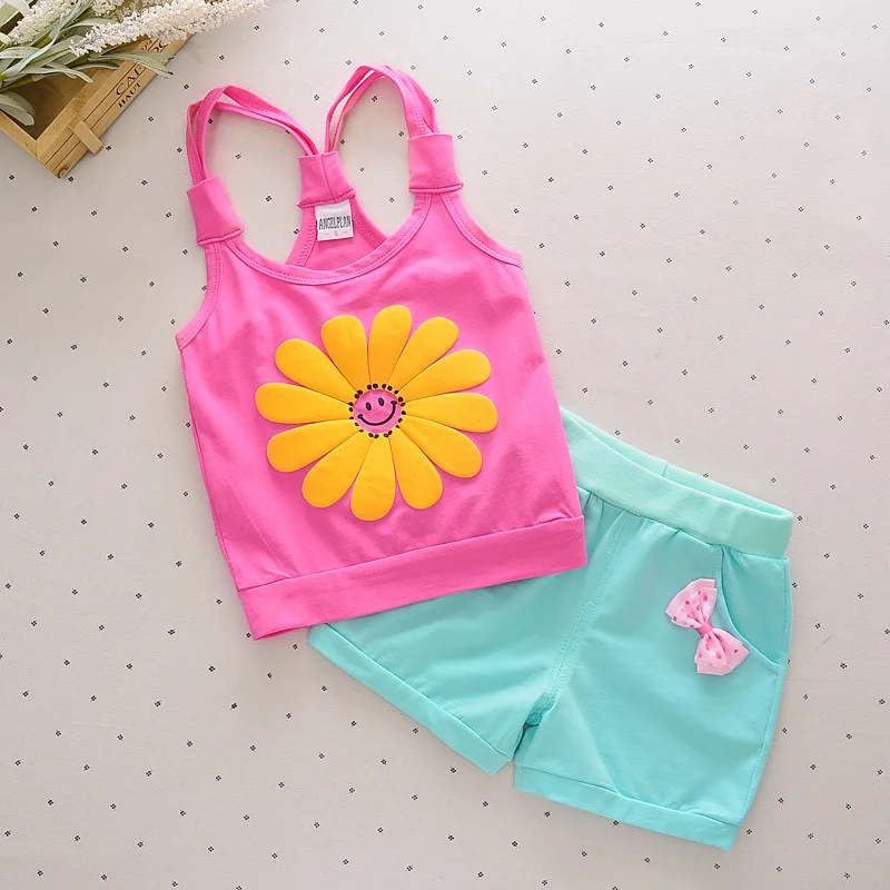 Летние комплекты для девочек и мальчиков футболка с круглым вырезом + шорты топы