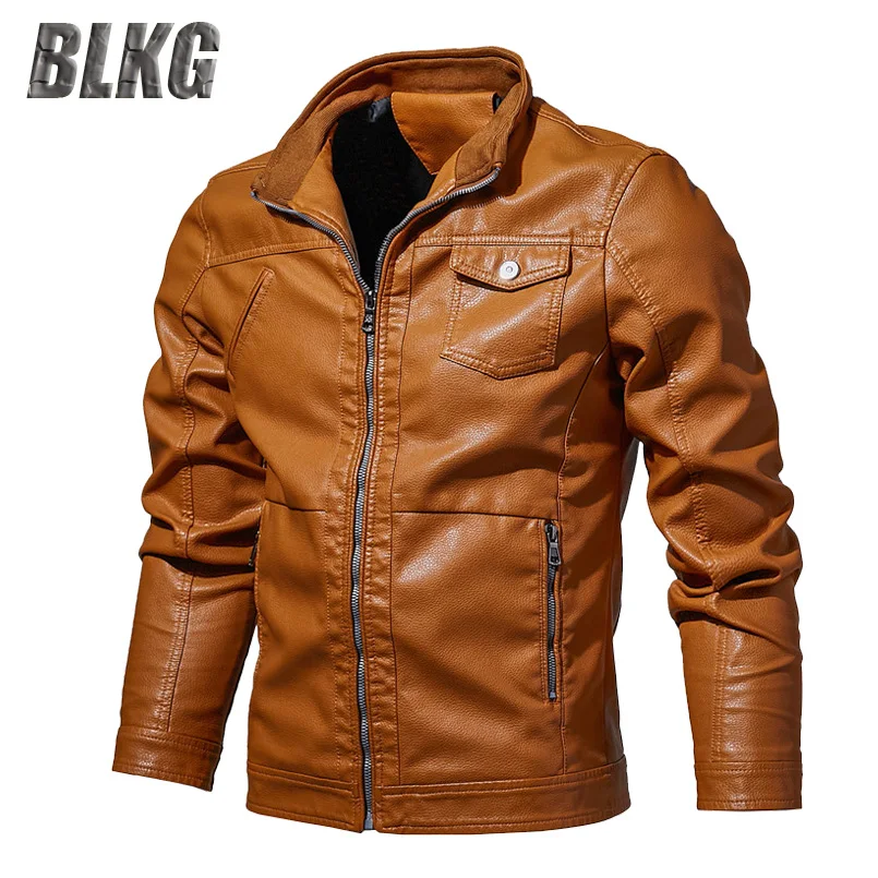 Мужская кожаная куртка blкг размера плюс 6XL весна осень байкерская из