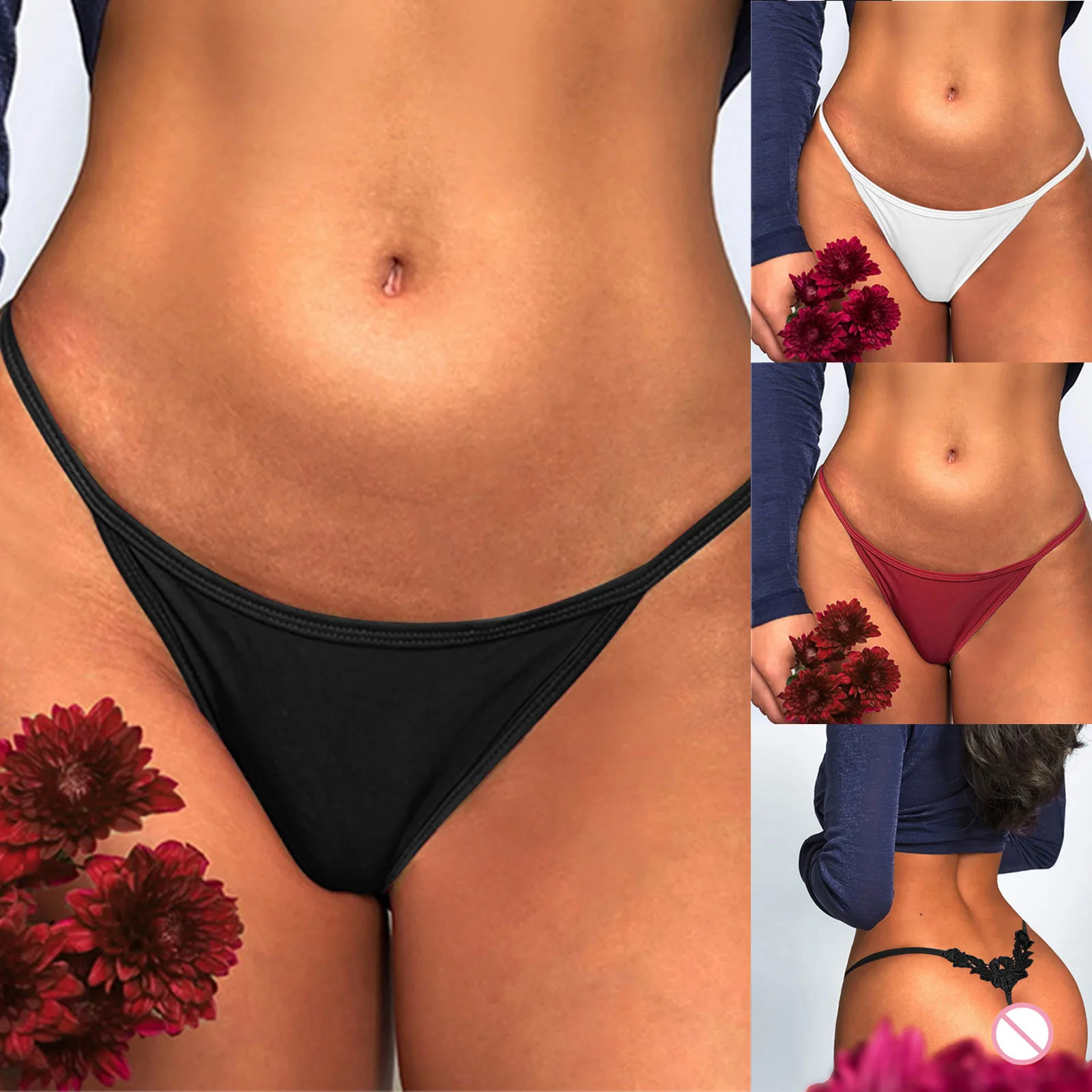 

G-string Panties Women's Underwear Sexy Panties Backless Floral Lace Underpants Thong Solid Color Pantys Lingerie Low-rise New