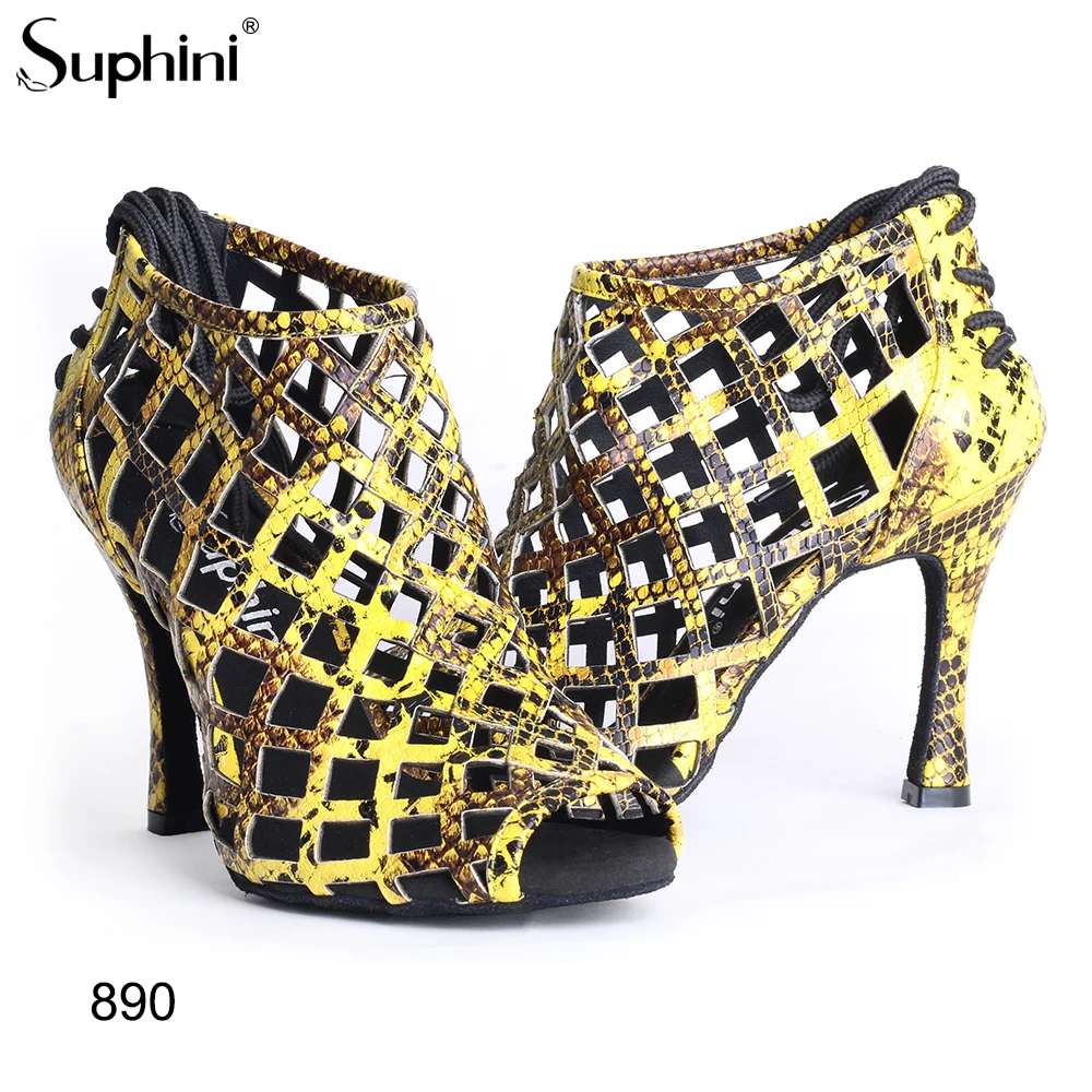 

Free Shipping Suphini Banquet Shoes Sexy Snake Skin Latin Salsa Tango Lace-up Dance Boots