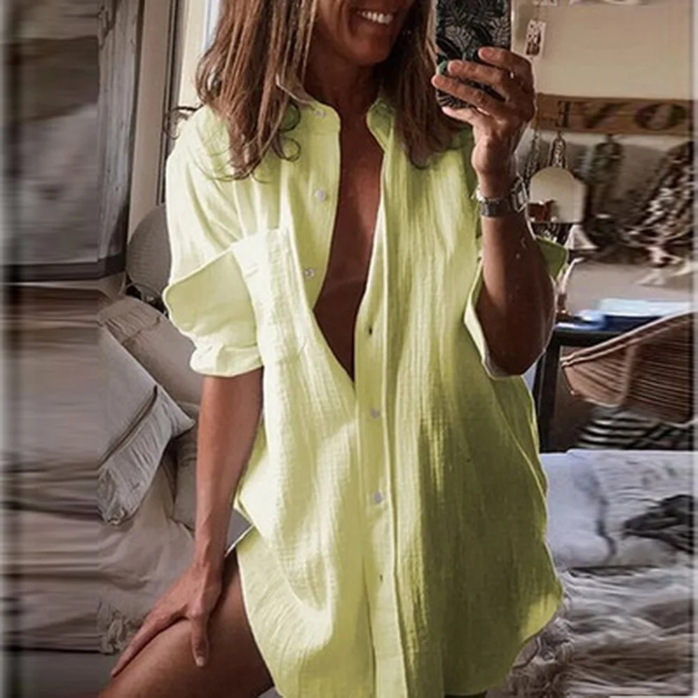 

2021 ladies fashion casual multi-color multi-code long solid color shirt blusas y camisas chemise femme tops zaraing za woman