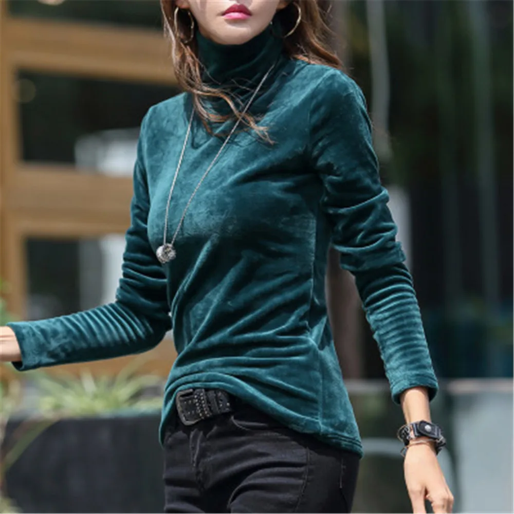 

Women's Turtleneck Sweater Plus Size 4XL Thick Warm Winter Velvet Top Female Solid Pullovers Long Sleeve Warm Ladies Clothes
