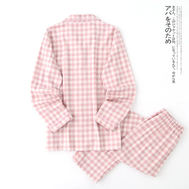 Spring and Summer Couple Pajamas Set Cotton Plaid Leisure and Comfortable New Long Sleeve Pajamas for Men and Women Loose Thin
