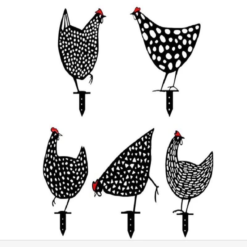

5pcs Hen Yard Decor Lawn Stakes Gardening Ornaments Acrylic Black Black Chicken Art Gardening Gift Yard Decor Art Creative New