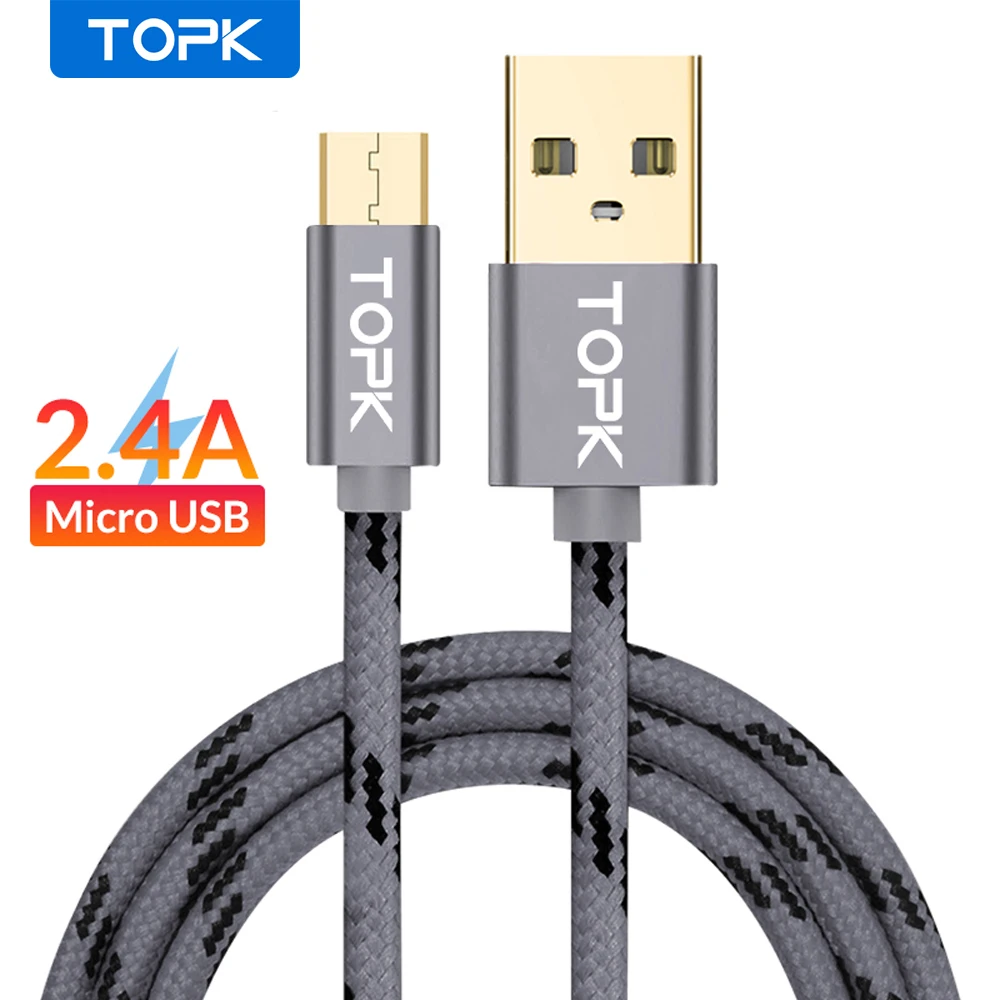 TOPK Micro USB кабель 2.4A быстрая Синхронизация данных зарядный для Samsung Xiaomi LG Andriod