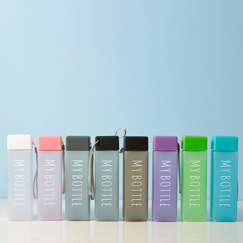 

450ml Portable Square Water Bottle Frosted Plastic Sports Bottles Leak Proof With Rope High Temperature Square Water Bottles
