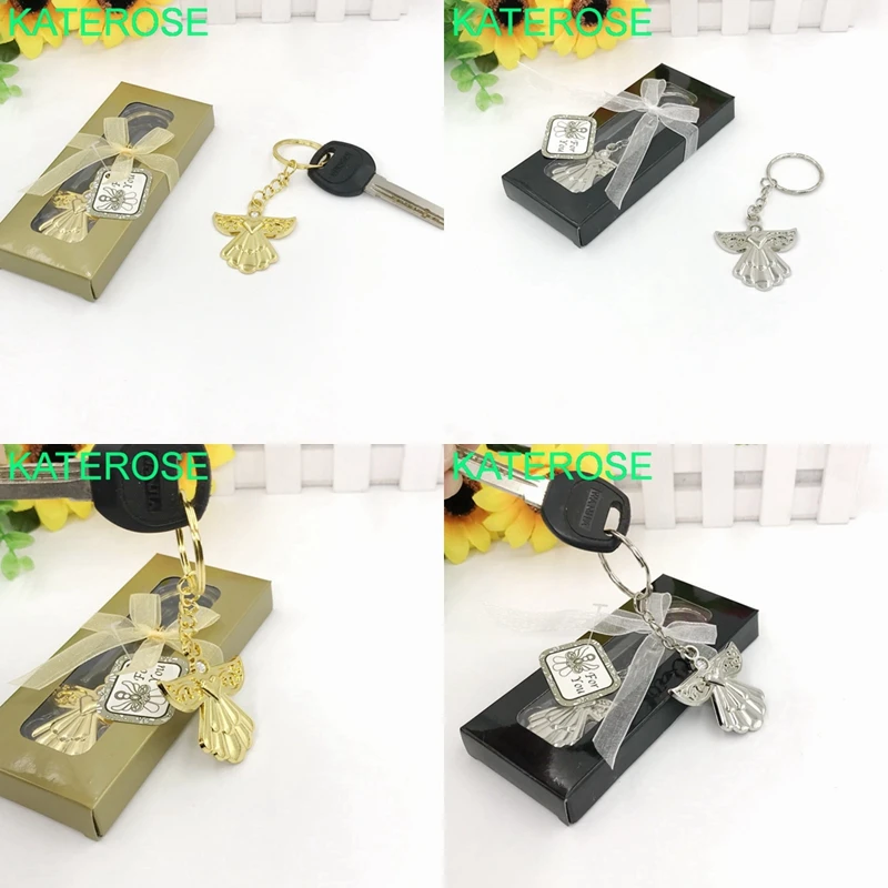 

24PCS Baby Christening Gift Guardian Angel Gold/Silver Key Chain Favors Birthday Party Souvenir Baby Shower Favors