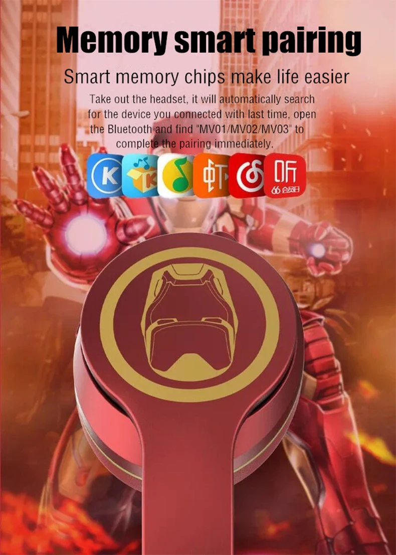 Оригинальные Bluetooth наушники серии Marvel, Мстители, 5,0, Беспроводная складная гарнитура, для бега, Hi-Fi, стерео наушники для ПК, мобильного телефона