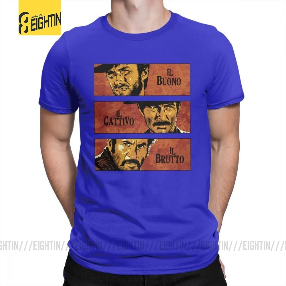 The Good The Bad And The Ugly Clint Eastwood, футболка с коротким рукавом размера плюс, футболка из хлопка с круглым воротником, мужские топы, футболки - Цвет: Синий