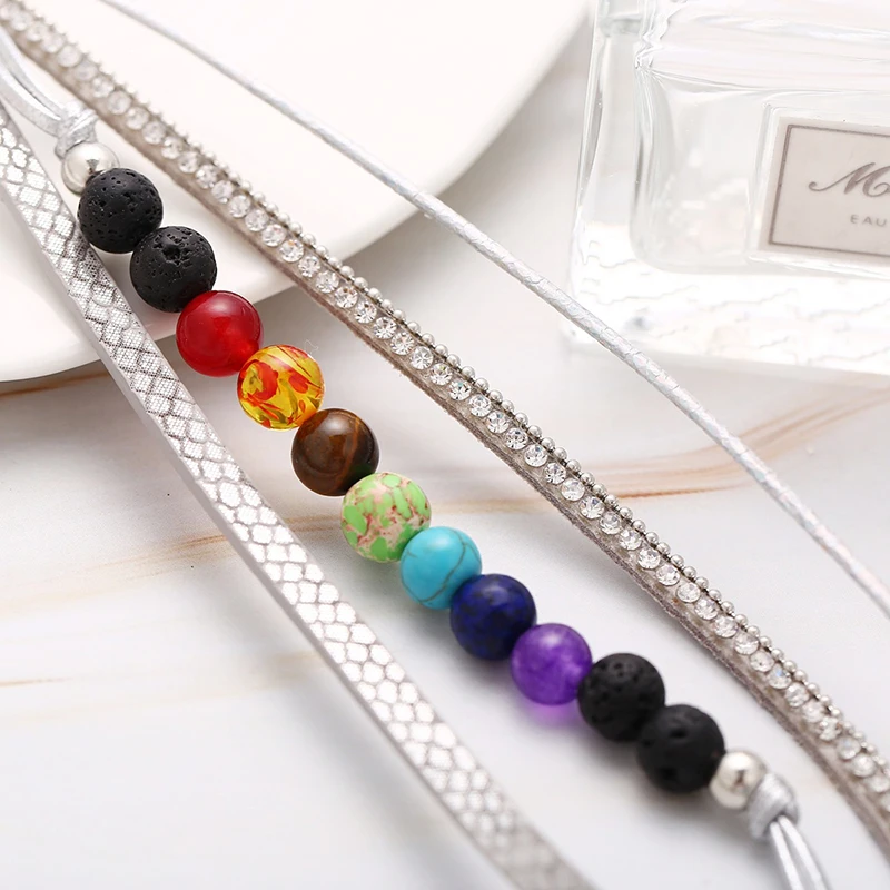 Браслет с бусинами из натурального камня женский мужской браслет стразы кожаные