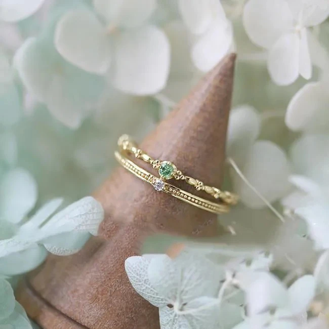 

Romantic Blue Crystal White Crystal Ring Schafferai Stone S925 Sterling Silver Inlaid Vintage and Little Fresh Double-Layer Ring