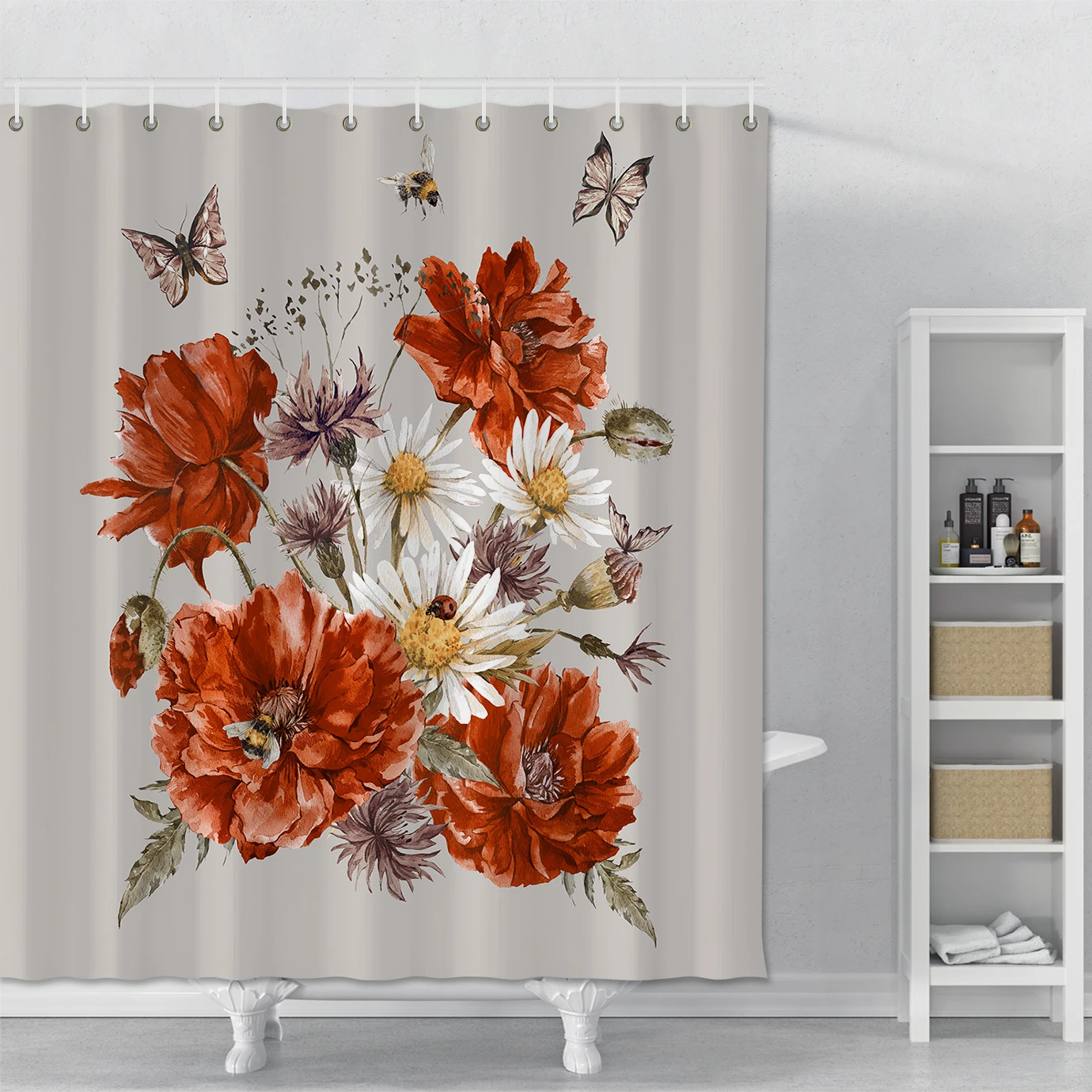 

Занавеска для душа из полиэстера, с принтом цветов и бабочек
