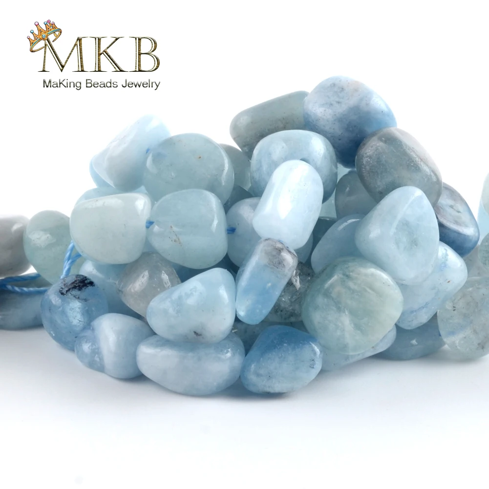 Аквамариновые бусины из натурального камня незакрепленные с отверстием для