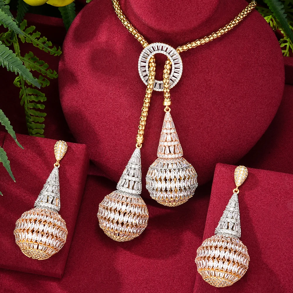 KellyBola для женщин высокое качество изысканный двойной кулон ожерелье серьги комплект нерегулярные Циркон Свадебная вечеринка украшения Акс...