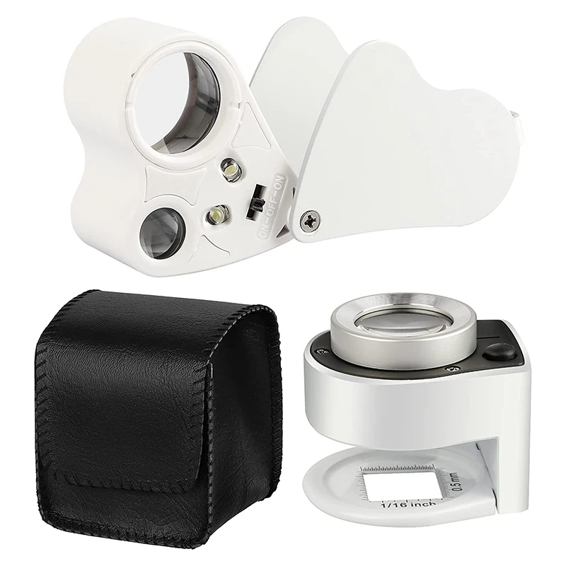 

2PCS Illuminated Jewelers Loupe, 30X 60X Portable Eye Loupe Magnifier Lighted Magnifying Glass with Bright LED Light