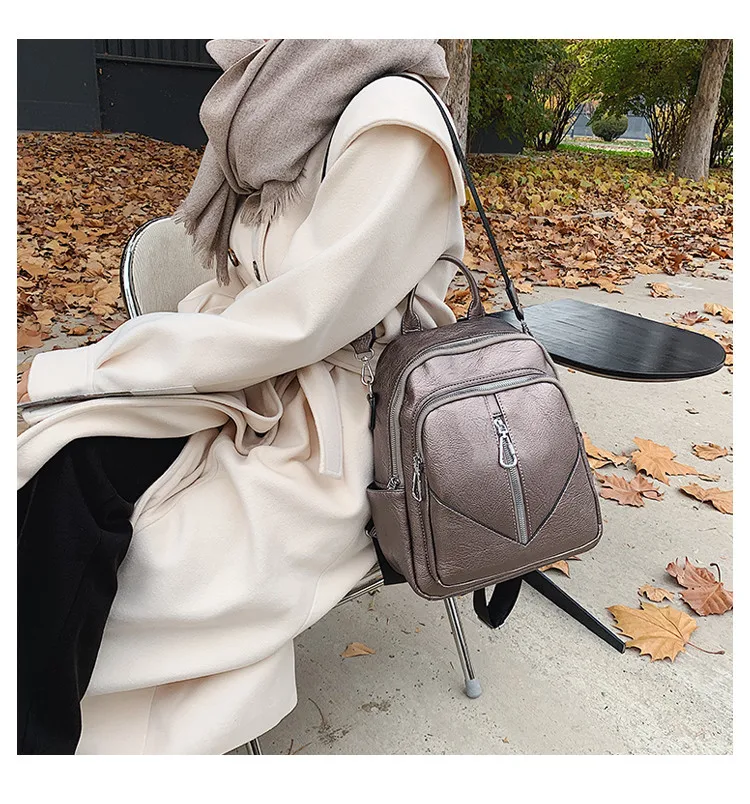 

Soft PU Leather Women Backpack Durable Travel Backpack Large Capacity Female Shoulder Bag Student Bag Daypack Softback Book Bag