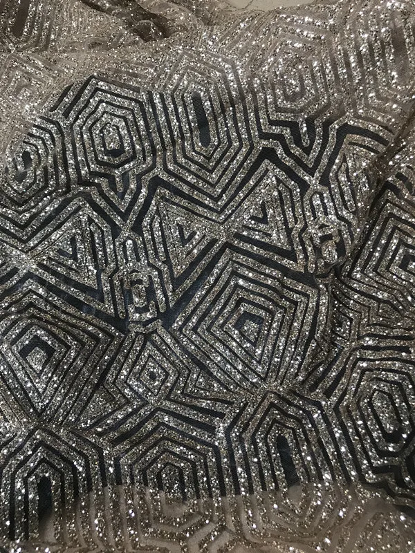 Приклеенная блестящая Тюлевая сетчатая ткань кружевная с блестками и бусинами