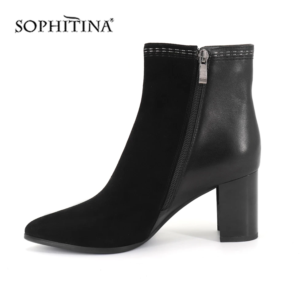 SOPHITINA/пикантные ботинки с острым носком; Высококачественная замшевая удобная модная обувь на квадратном каблуке на молнии; новые женские ботильоны; SC403