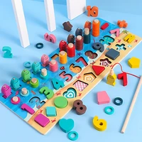 montessori math toys toddlers educational wooden puzzle fishing toys count number shape matching sorter game board toy