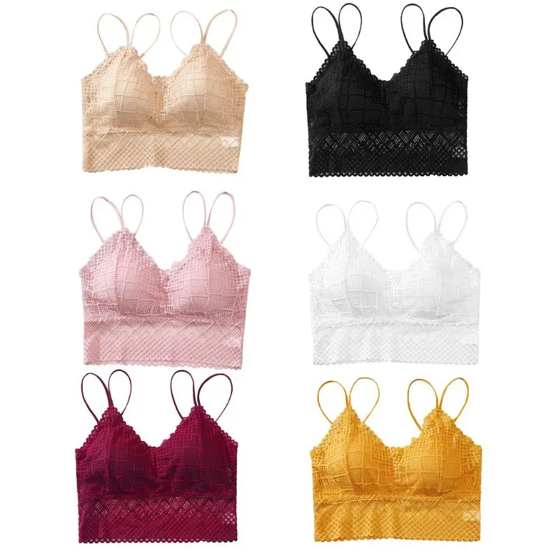 Women Sexy Plaid Lace V-Neck Bra Push Up Wirefree Bralette Strappy Underwear X3UE