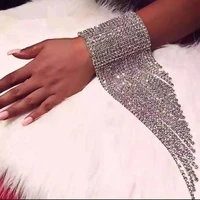 fashion long tassel rhinestone bracelet hand jewelry for women bridal crystal statement bracelets wedding jewelry wholesale