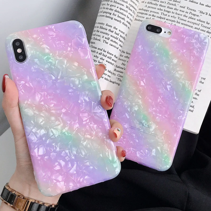Цветной чехол для телефона с узором iPhone 6 6s 7 8 Plus X Xs XR Max мягкий ТПУ раковиной