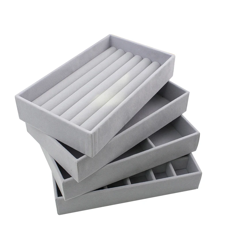 Бархатный многофункциональный лоток для хранения ювелирных изделий серый