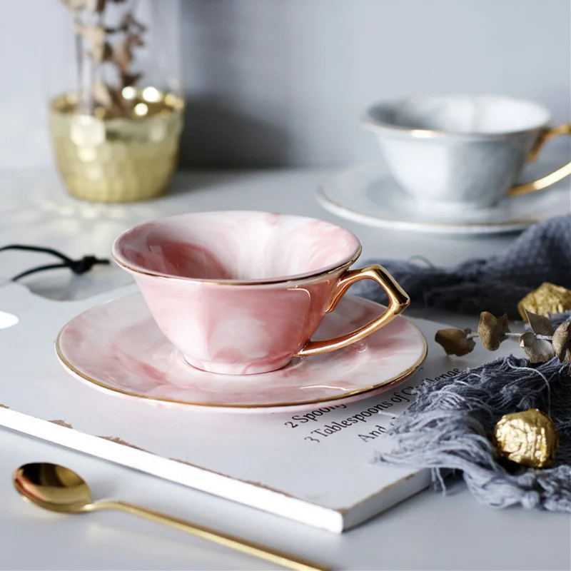 Европейская мраморная керамическая кофейная чашка с блюдцем молочный чай в