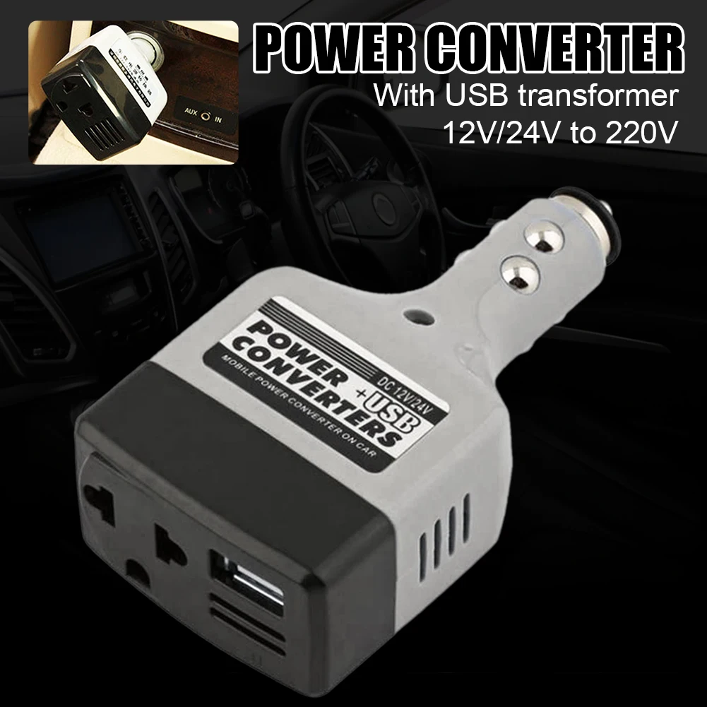 

Universal Car Inverter 12V/24V to 220V Charging Power Adapter with USB Output Overload Protection Phone Charging Adapter for Car