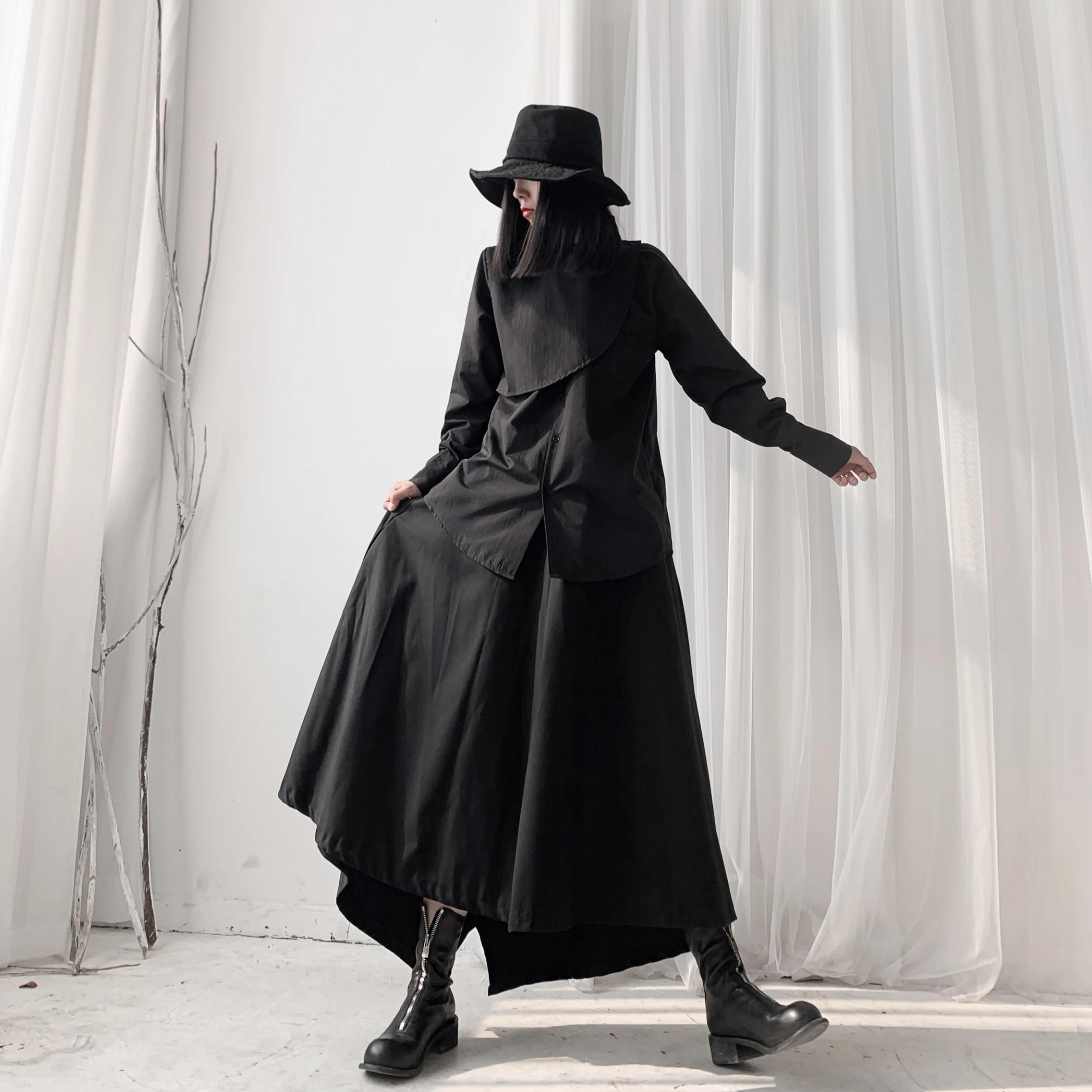 Женская одежда в стиле темного Ямамото рубашка ретро с асимметричным сложенным