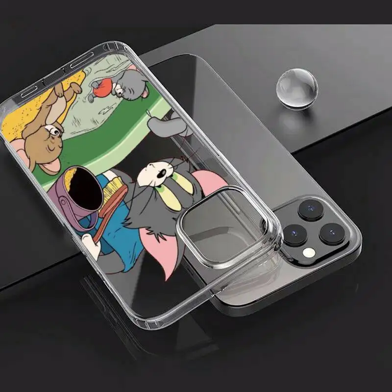 

Cute cartoon anime JER cat mouse TOM Phone Case Transparent for iPhone Samsung A S 11 12 6 7 8 9 30 Pro X Max XR Plus lite