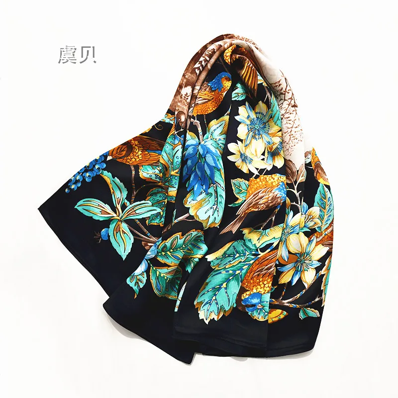 Женский платок из натурального шелка темно синего цвета мягкий тонкий