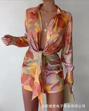Vestido camisero colorido con estampado de cordones para mujer (4)