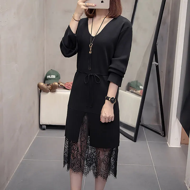 Женское платье свитер с длинным рукавом женское повседневное осенне зимнее