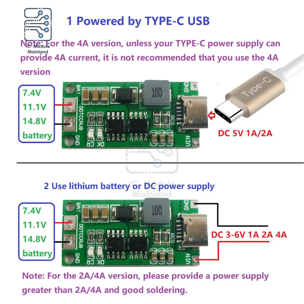 Multi Cell 2S 3S 4S Polymer Li-ion Charger Type C Step-Up Boost LiPo Polymer Li-Ion Charger 7.4V 11.1V 14.8V 18650 Lithium Cell