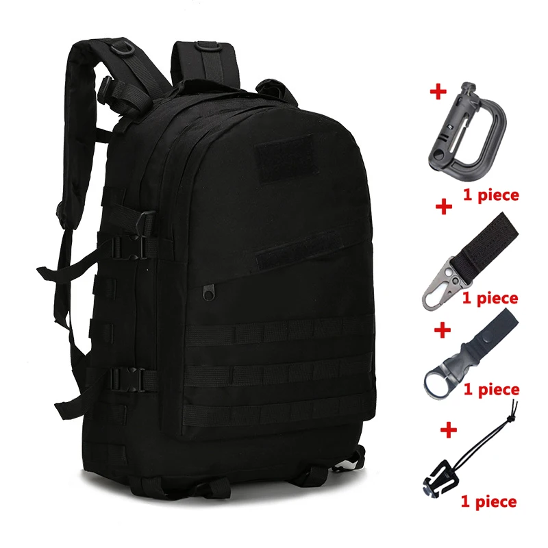 Black with hooks 45L военный тактический рюкзак армейский Molle штурмовая сумка большой емкости для походов на открытом воздухе походная охотничья походная сумка Camo Mochila - Color: Black with hooks