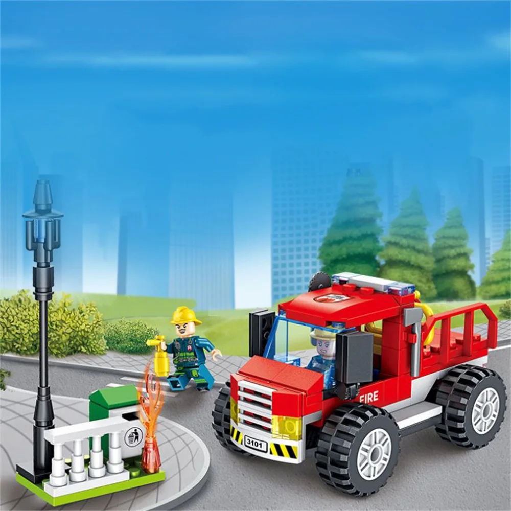 

2021 NEW Building Block Toys Water Spray Fire Truck Toy Assemble Creative Fire Truck Building Block Decoration Assembled Model