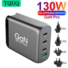 4port 130W GaN USB C Wall Charger, 3-port Type-C PD 100W PPS 45W for Laptops MacBook iPhone Samsung, QC3.0/SCP for Huawei Xiaomi