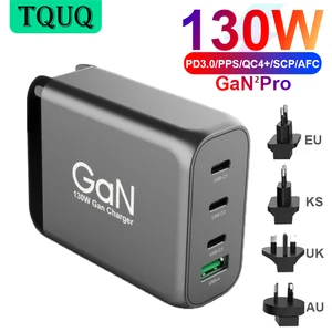 4port 130w gan usb c wall charger 3 port type c pd 100w pps 45w for laptops macbook iphone samsung qc3 0scp for huawei xiaomi free global shipping
