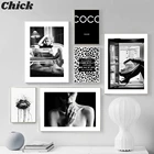 Черно-белая картина, модный плакат с леопардом, привлекательная леди, канванс, фотопечать, Современная Настенная картина для декора гостиной
